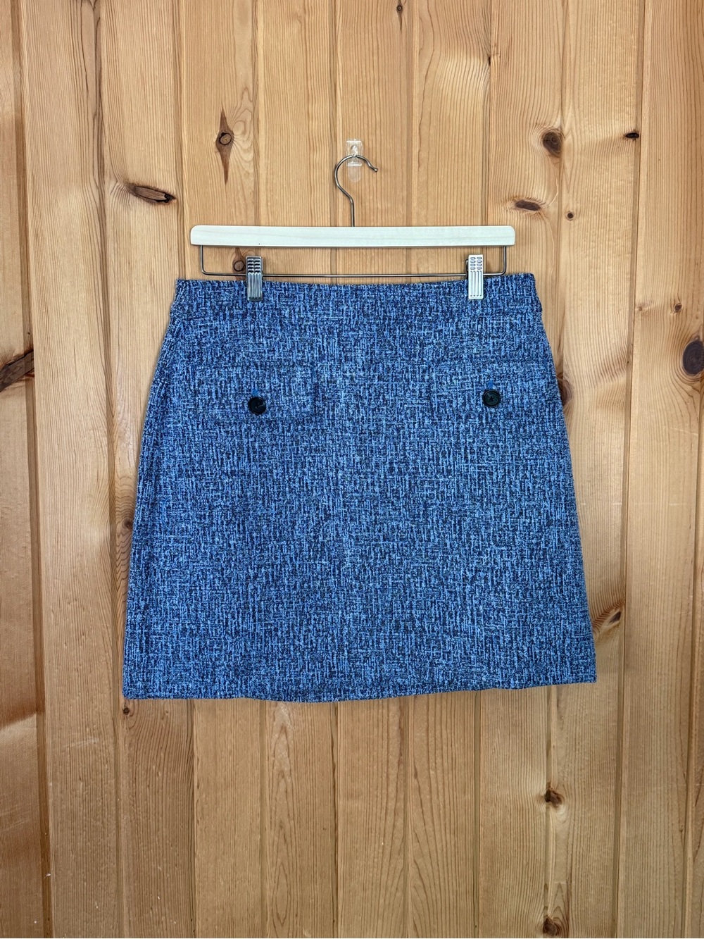 LOFT Blue Tweed Mini Skirt with Front Button Pockets